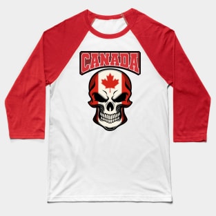 CANADA FLAG IN A SKULL EMBLEM Baseball T-Shirt